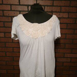 Style and Co Cream with chiffon rose details along the scoop neckline blouse